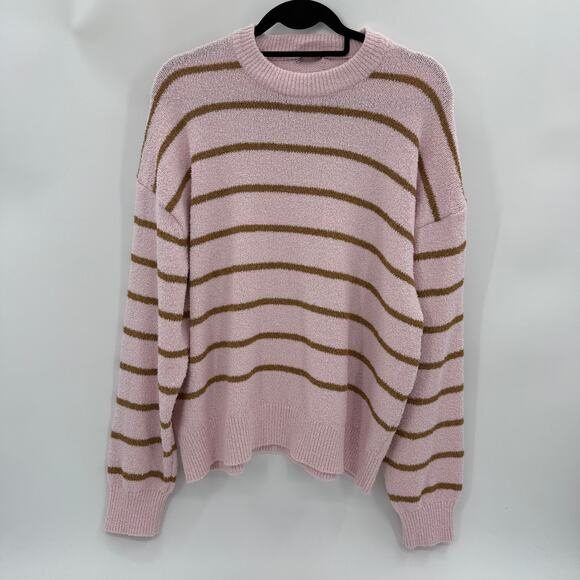 ZARA Womens Knit Sweater Size M Oversized Boxy Pink Striped Relaxed Lounge - Picture 1 of 7